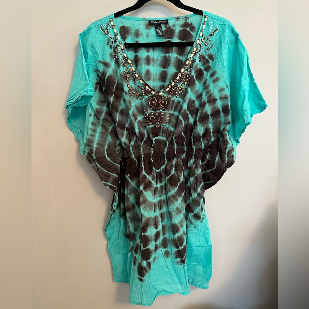 Turquoise and Brown Tie-Dye small Top